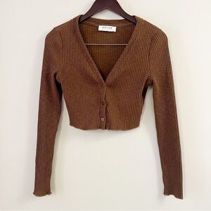 Native Daughters Brown Ribbed Cropped Cardigan Size Small Cotton